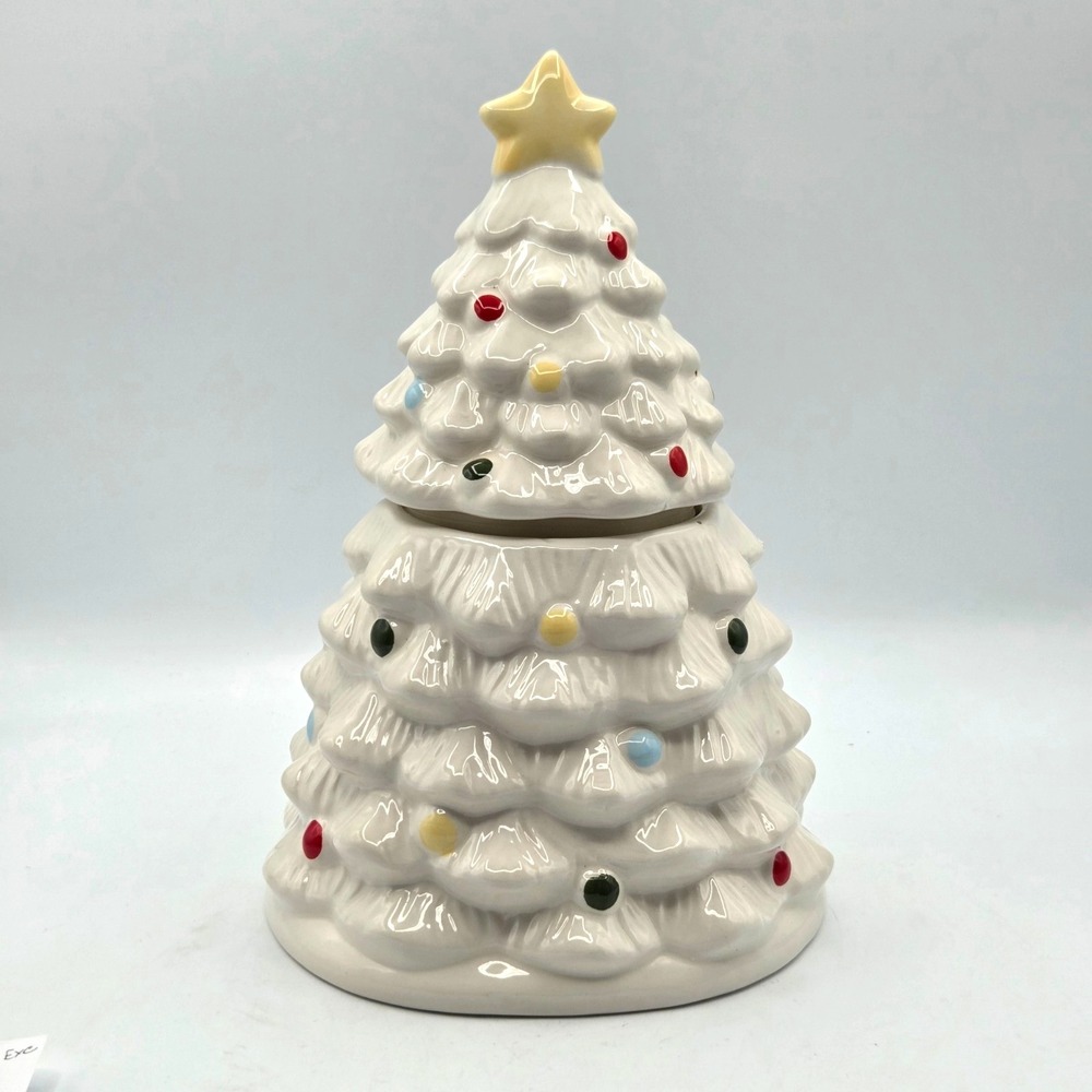 WINTER WONDER LANE WHITE CERAMIC CHRISTMAS TREE‎ COOKIE JAR
